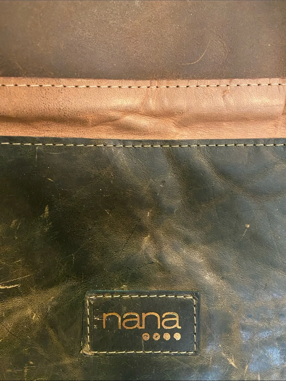 NaNa Brown and Tan Two-Tone Leather Messenger Tote